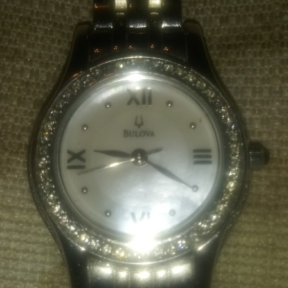 Silver Bulova with diamonds ladies wrist watch